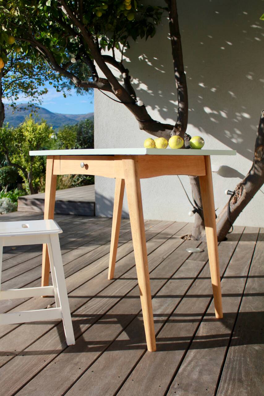Vintage desk table with compass legs