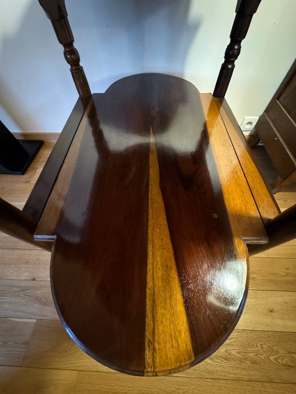 Console in rosewood and burl, early 20th century
