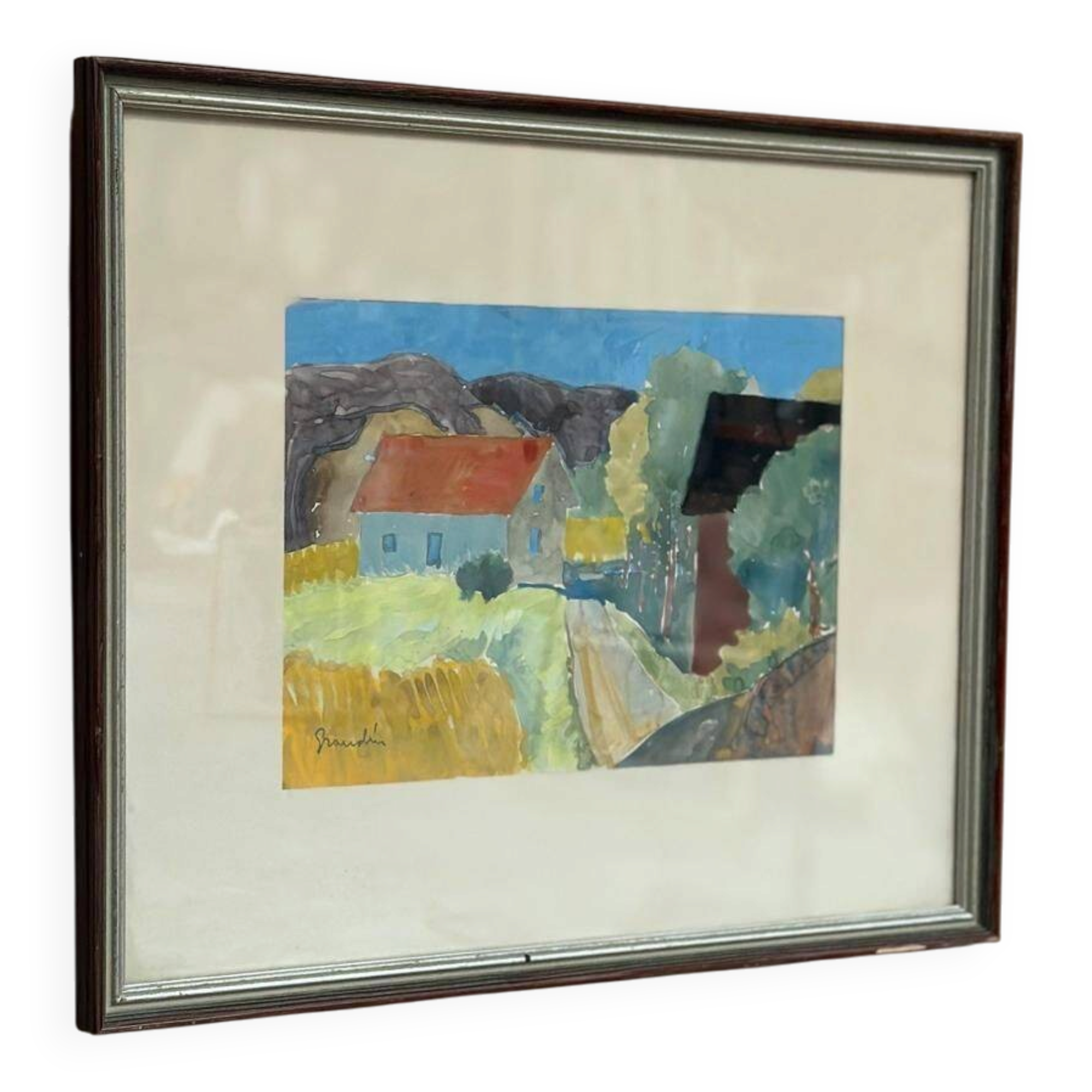 Original Swedish Water Colour – “Landscape” By Svan Grandin – Vintage & Framed – 43 × 36 Cm (16.9" × 14.2")