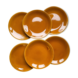 6 Vintage Longchamp amber earthenware plates, France 1970