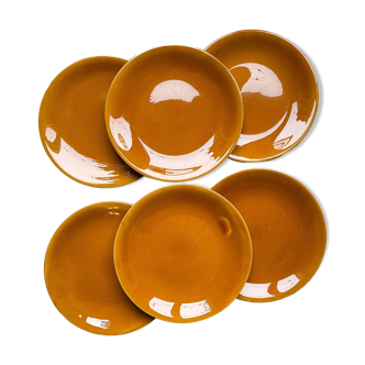 6 Assiettes Vintage en faïence couleur ambre Longchamp, France 1970