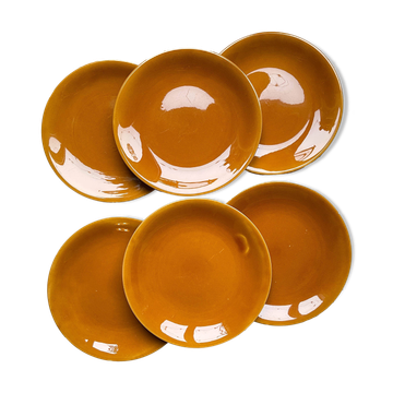 6 Vintage Longchamp amber earthenware plates, France 1970
