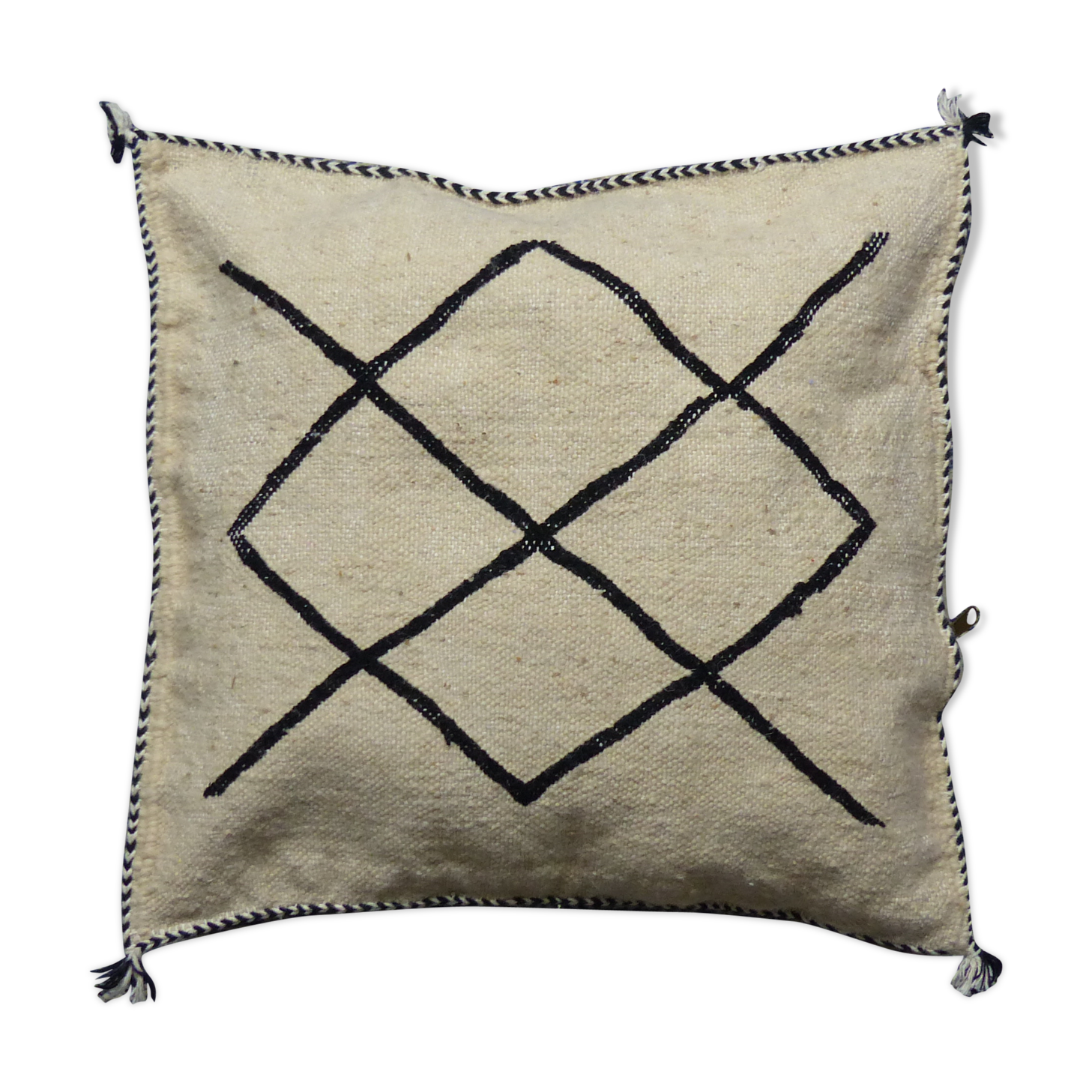 Coussin marocain kilim blanc et noir