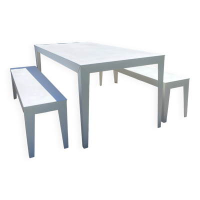 Ensemble de jardin ZEF par Matière Grise (Table + 2 Bancs) – Aluminium