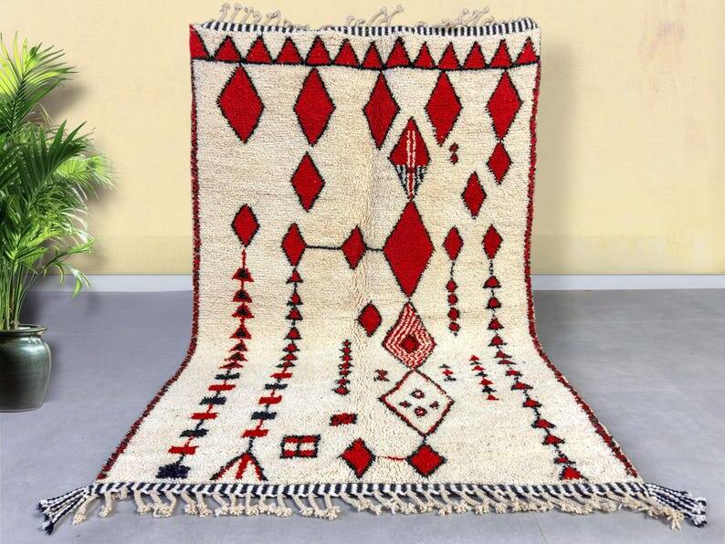 Tapis en laine rouge et blanc 250cmx150cm
