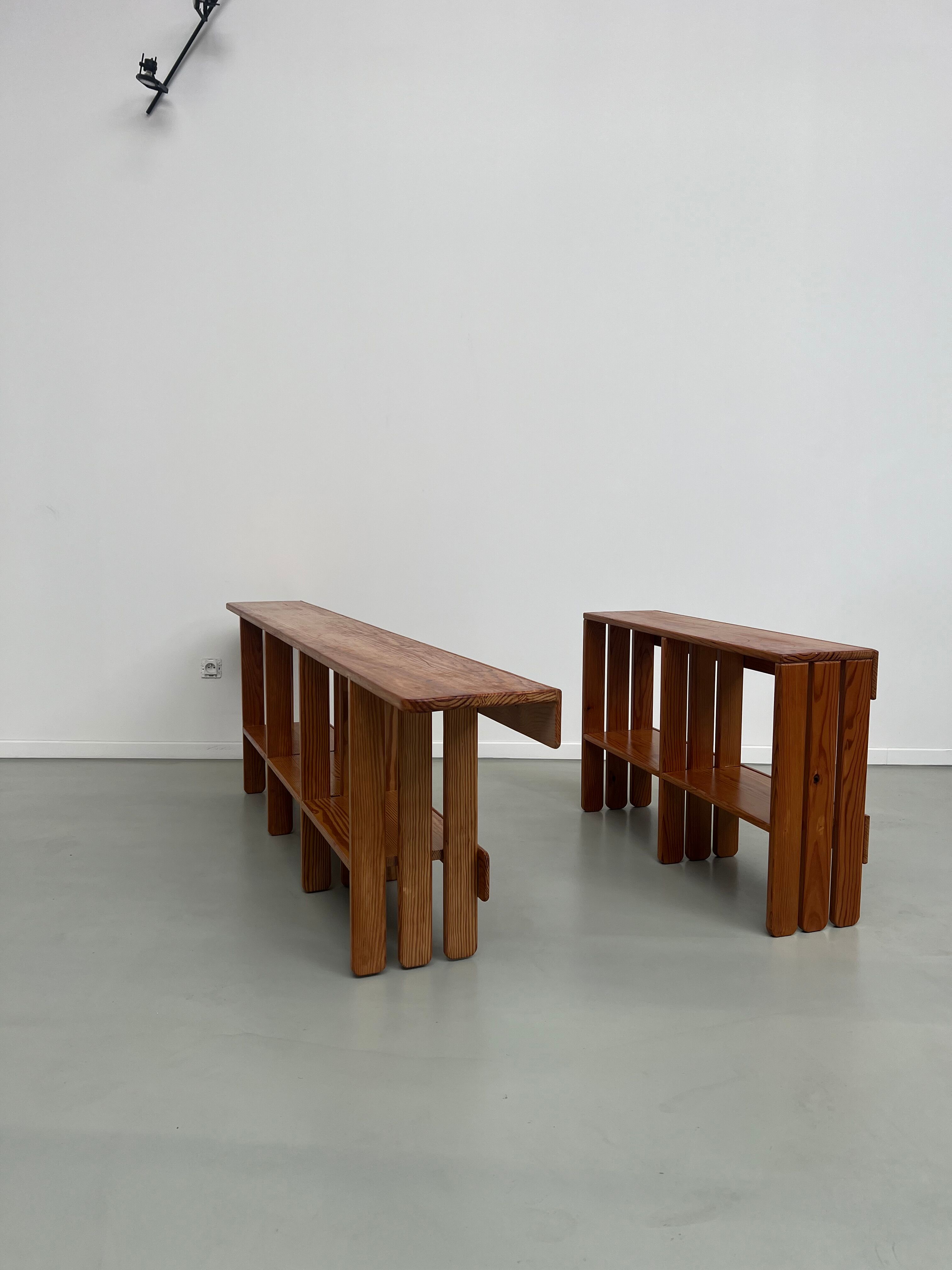 Pair of modernist pine wall shelves, circa 1970