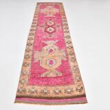3x11 Vintage Pink & Brown Turkish Runner Rug, 87x339Cm