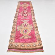 3x11 Vintage Pink & Brown Turkish Runner Rug, 87x339Cm