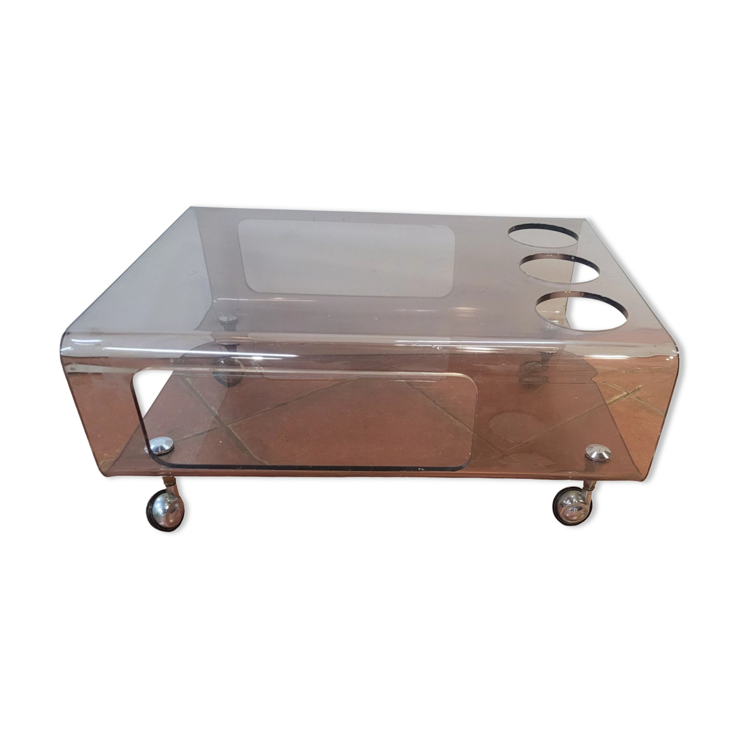 Smoked plexiglass coffee table from the 70s