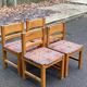 4 Scandinavian Brutalist chairs from Maison Regain, solid wood and floral fabric
