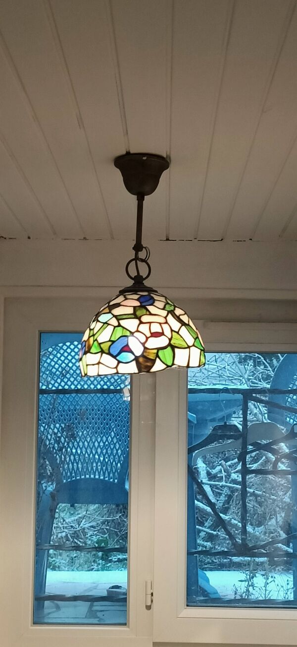 Suspension vitrail style Tiffany – Ø 20cm – verre véritable – lourde