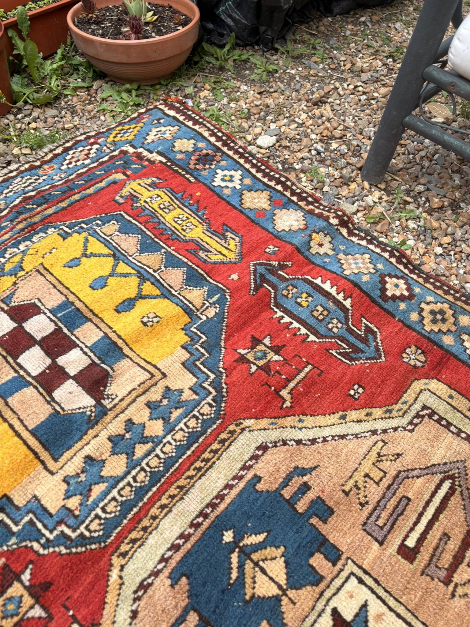 Vintage Caucasian Kazak carpet handmade USSR 1950 - wool on wool 255x120
