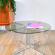 Round coffee table in smoked glass and chrome, star base, design, 1970.