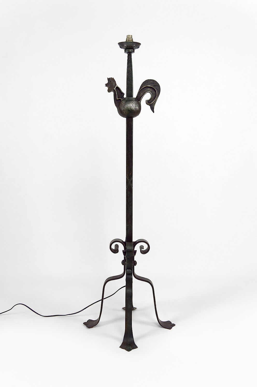 Floor lamp with wrought iron rooster by Jean Touret for the Ateliers Marolles, circa 1950