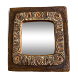 Arts & crafts 1970 mirror in incised resin