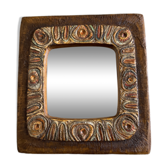 Arts & crafts 1970 mirror in incised resin