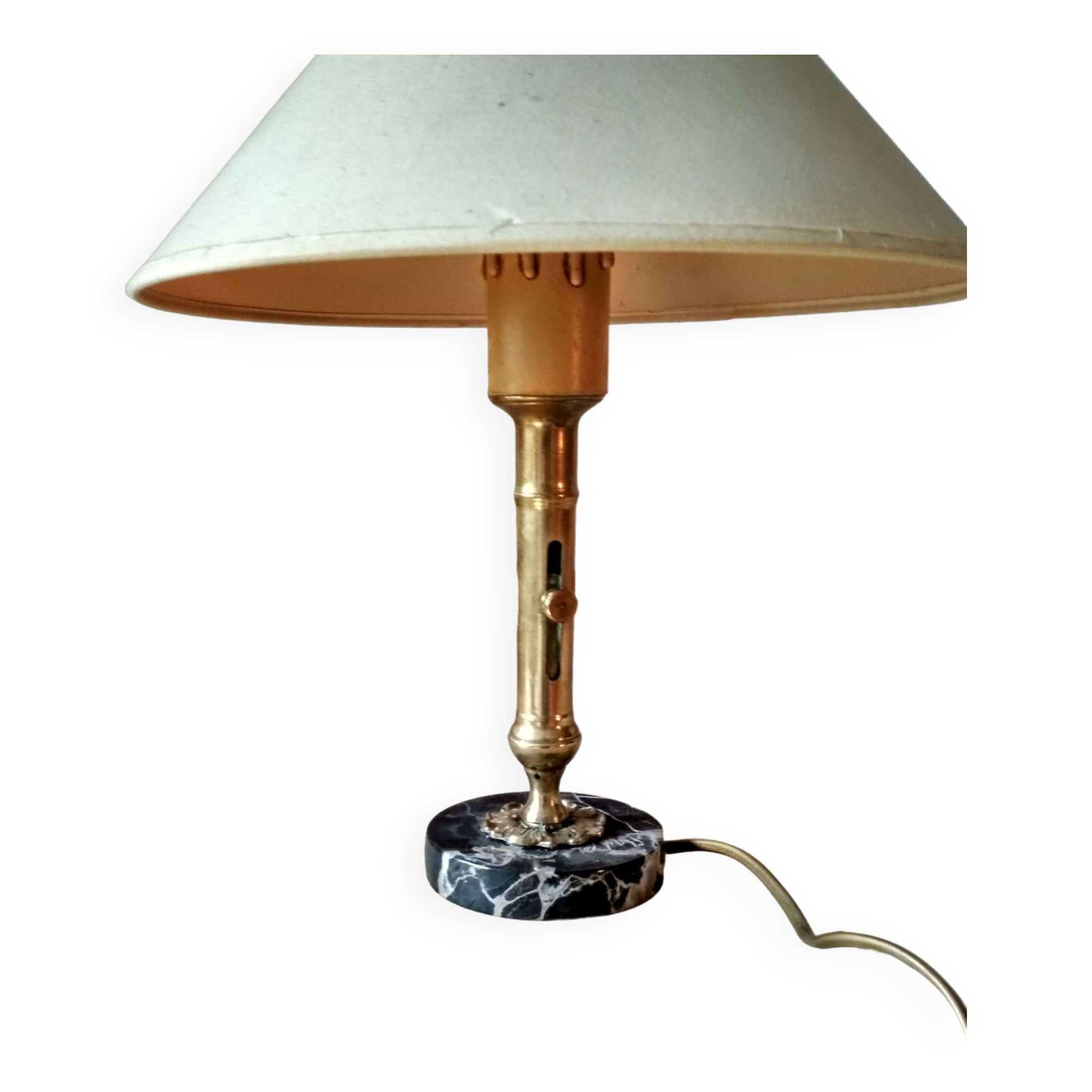 Table lamp with brass candle holder and marble base