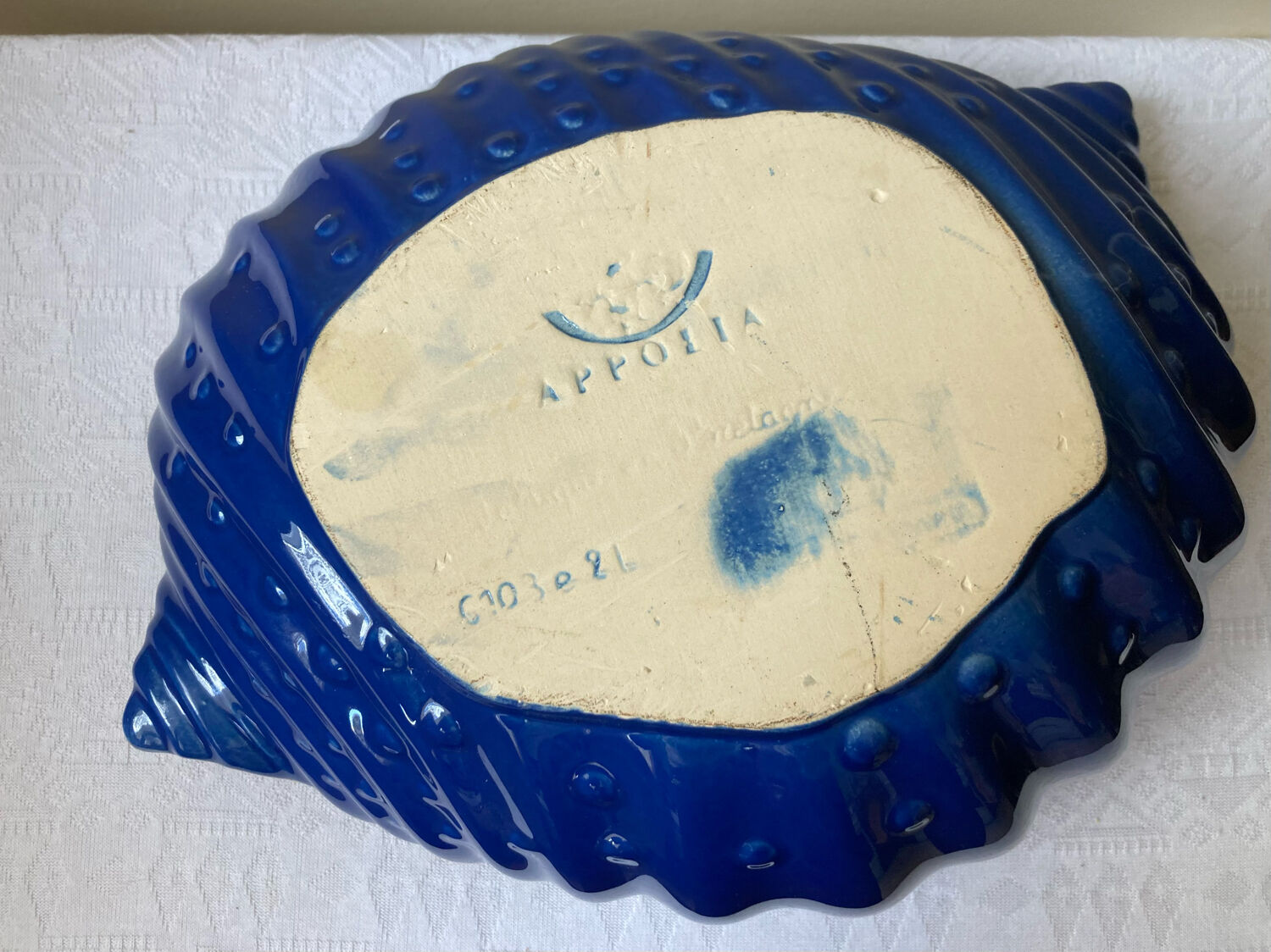 Saladier bleu coquillage Appolia vintage fabriqué en Bretagne