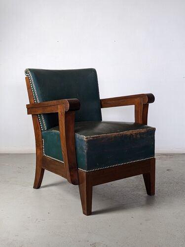 Paire de fauteuils Art Déco en acajou et cuir, France, vers 1930