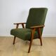 Fauteuil design vintage loft vert olive bouclé haut