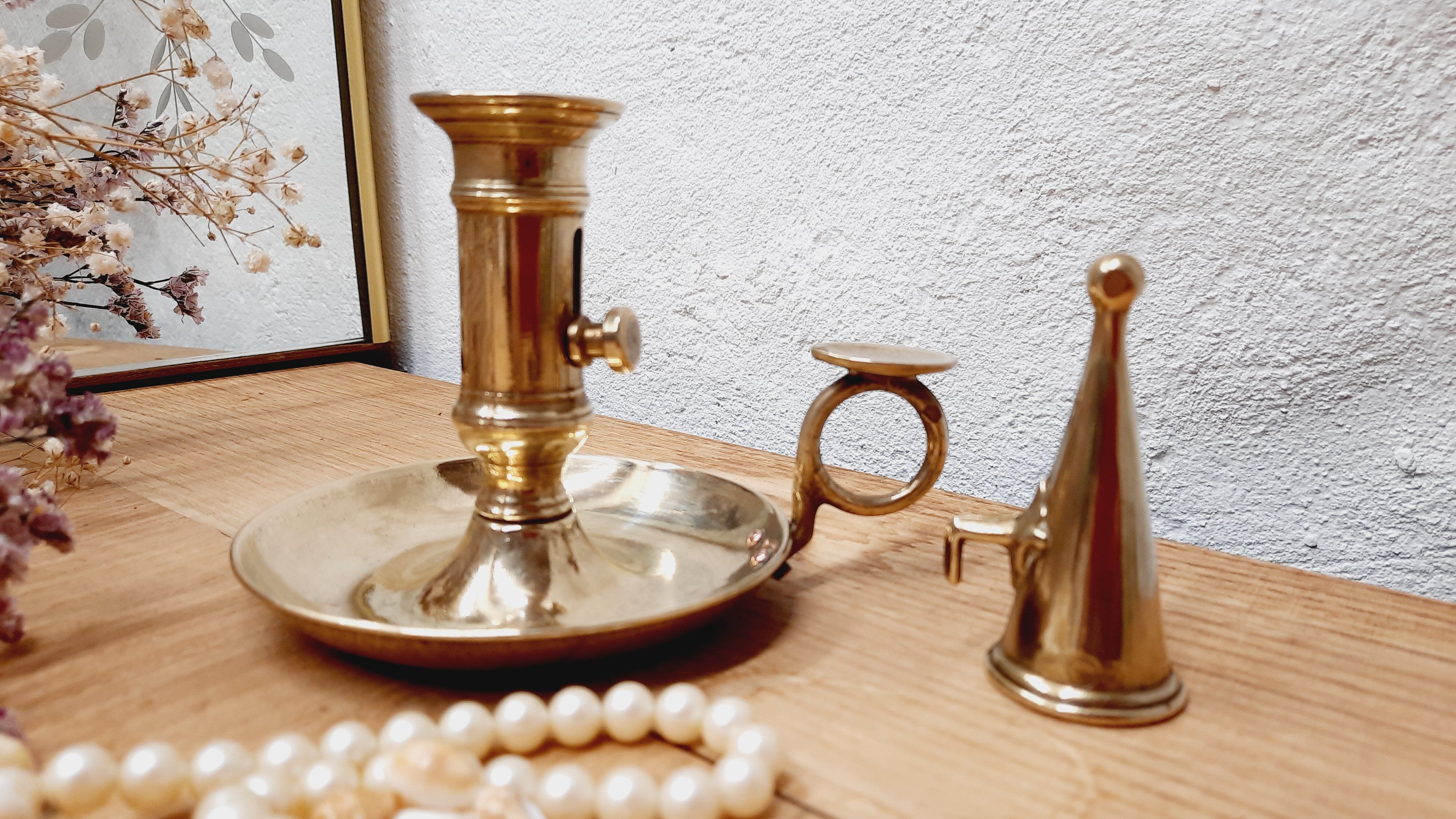 Cellar rat candle holder and brass extinguisher