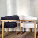 Contemporary armchair in wood and white bouclé fabric