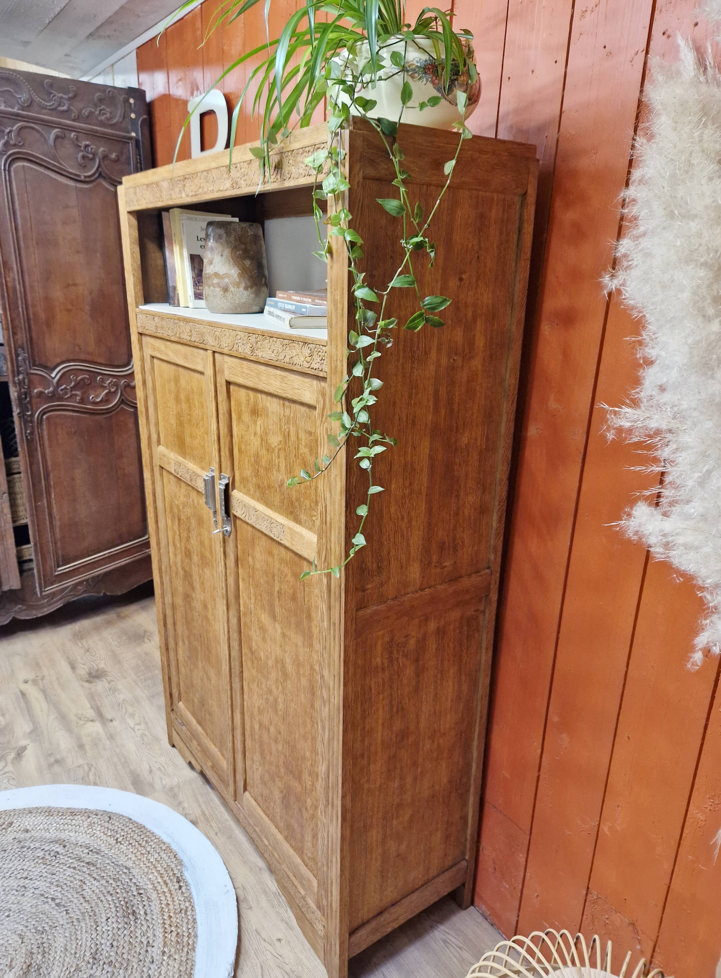 Oak wardrobe 2 doors Art Deco style renovated