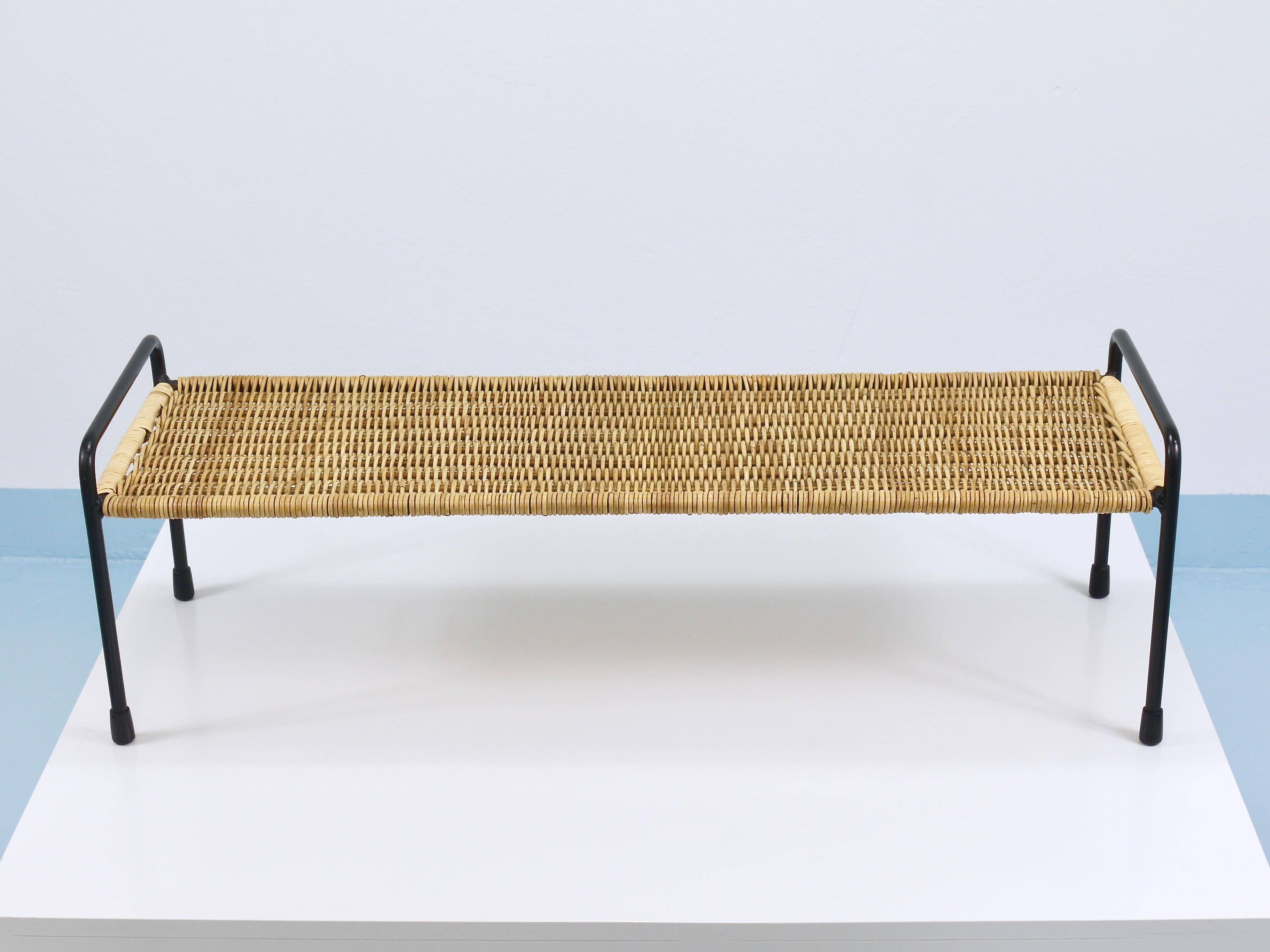 Carl Aubock side table, flower bench, iron, rattan, wicker, Austria, 1950s