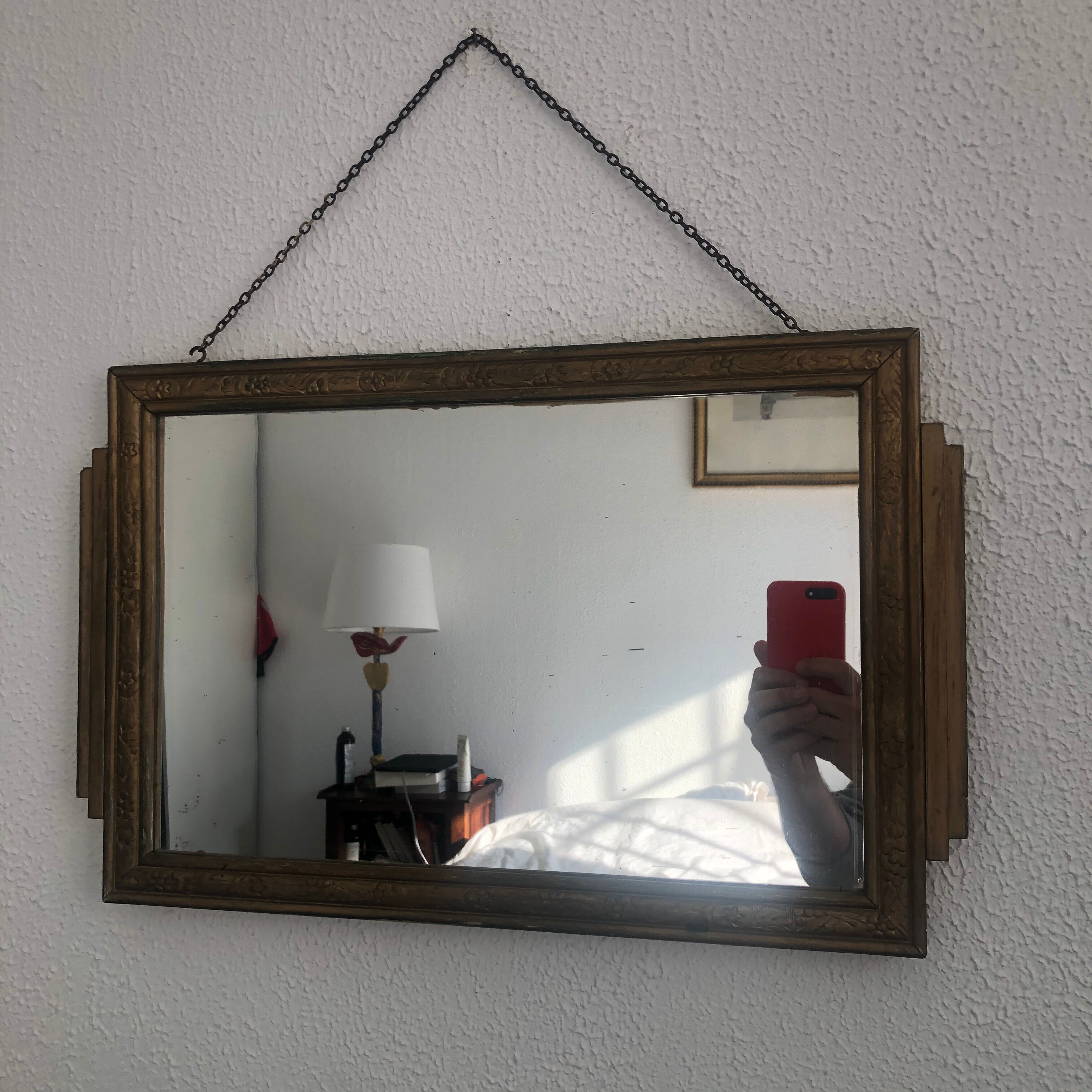 Vintage mirror 1930 golden wood - 51 x 32 cm