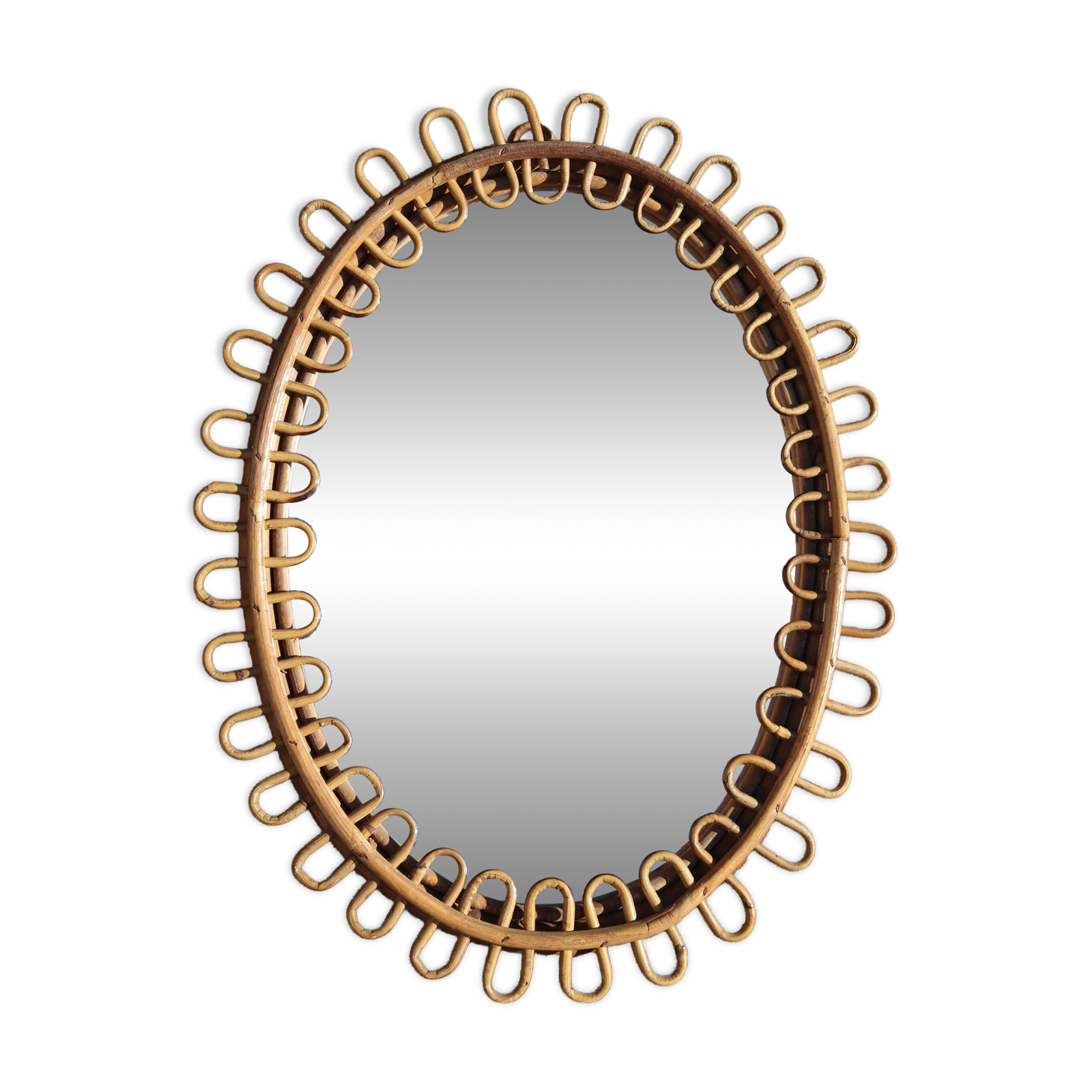 Italian design rattan mirror by Franco Albini