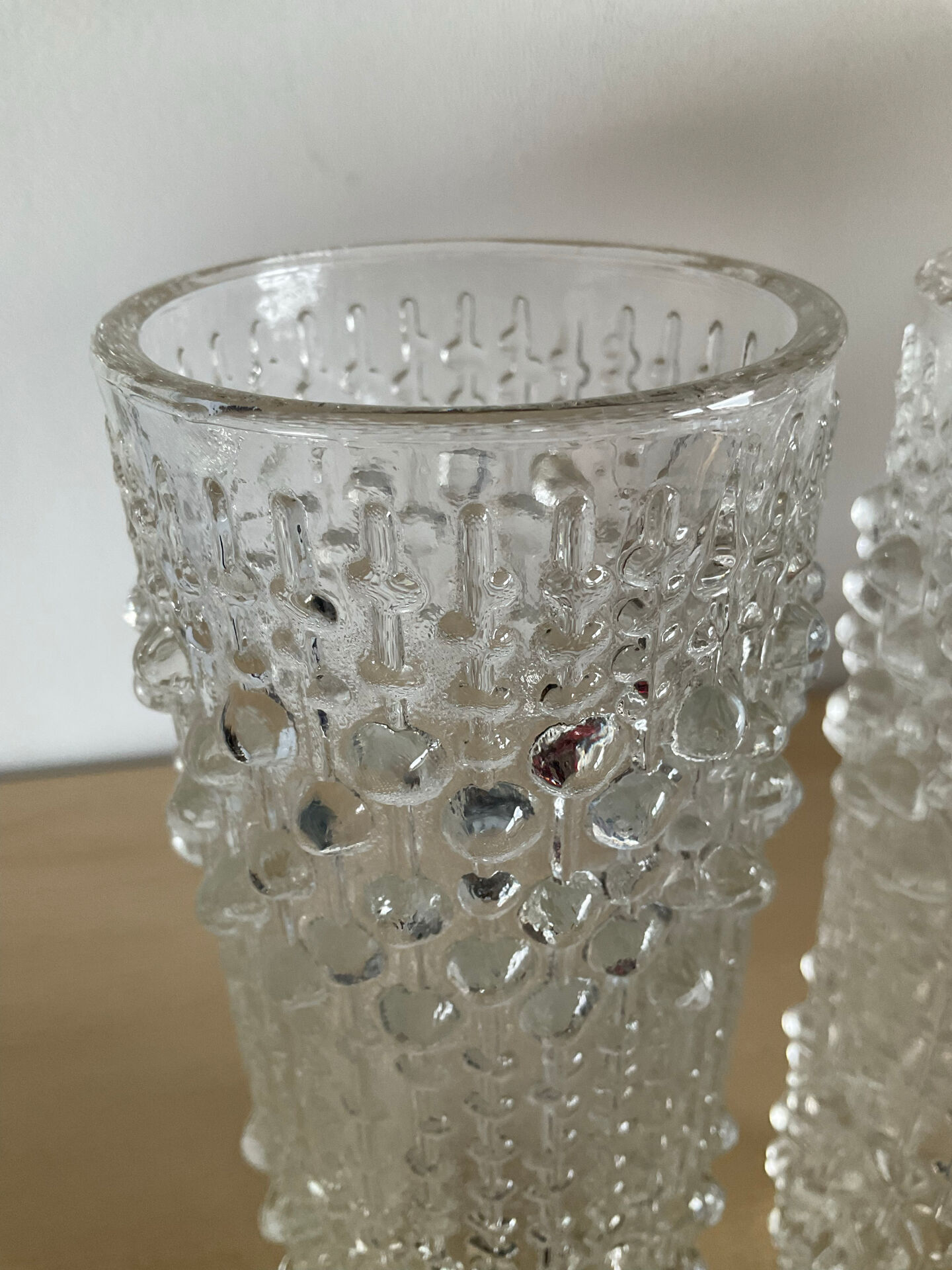 Pair of vintage Bubble roll vases in moulded glass