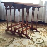Set of 3 old nesting tables in blond wood