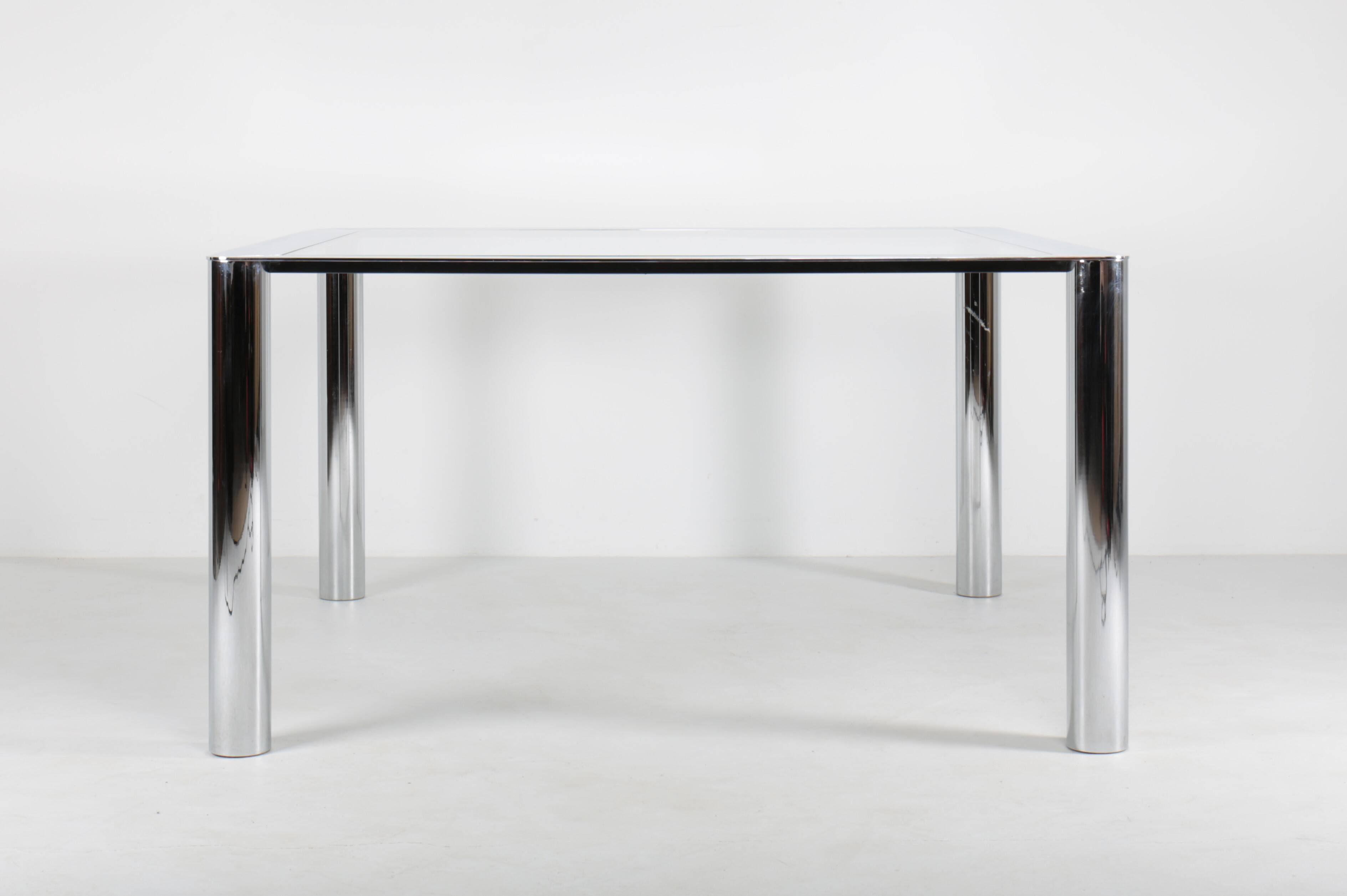 Square chrome-plated steel table by Sergio Mazza for Cinova, Italy, 1970s