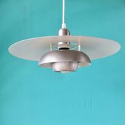 Silver iridescent metal pendant light with a typically Danish design, circa 1975/1980