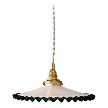 Suspension globe vintage en opaline bleue