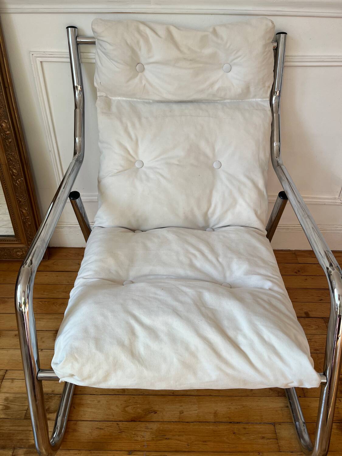 Fauteuil tubulaire en métal chromé, années 70