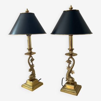 Paire de lampes Empire en bronze et tôle
