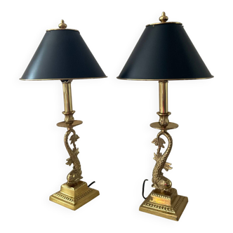 Pair of Empire lamps in bronze and sheet metal