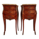Mid-century French Louis XV style bedside tables with marble tops and floral marquetry, 1940s, set of 2