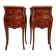 Mid-century French Louis XV style bedside tables with marble tops and floral marquetry, 1940s, set of 2