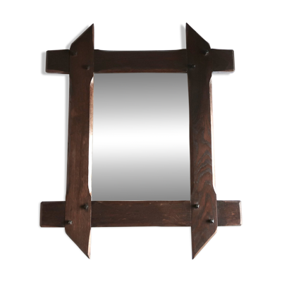 Miroir rectangulaire avec cadre biseauté en bois, années 70