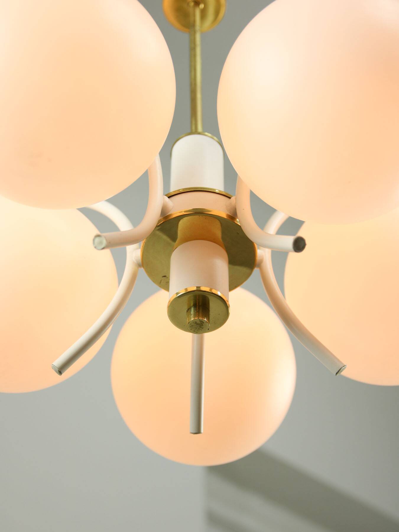 Mid-century modern Italian Brass and Opaline Chandelier