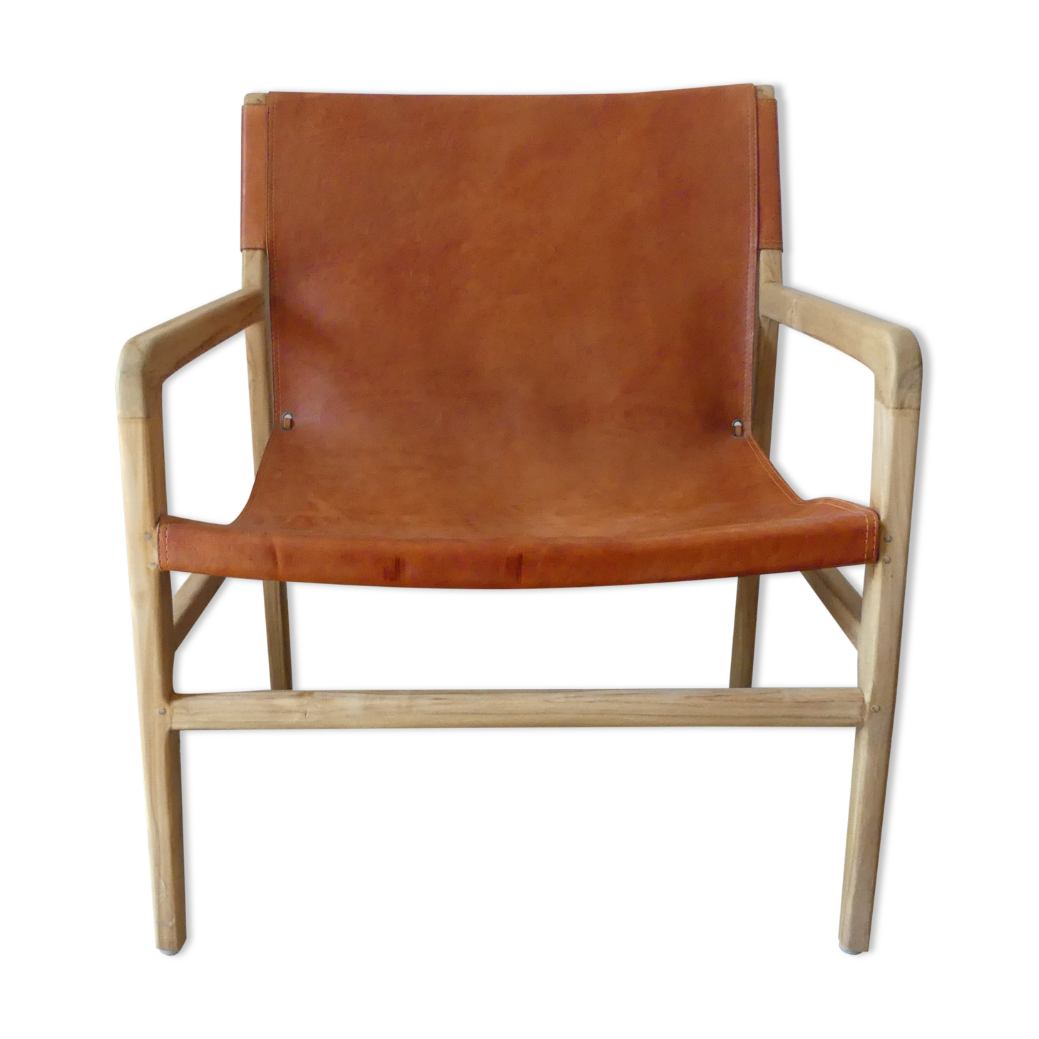 Havana armchair in teak and cowhide leather
