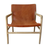 Havana armchair in teak and cowhide leather