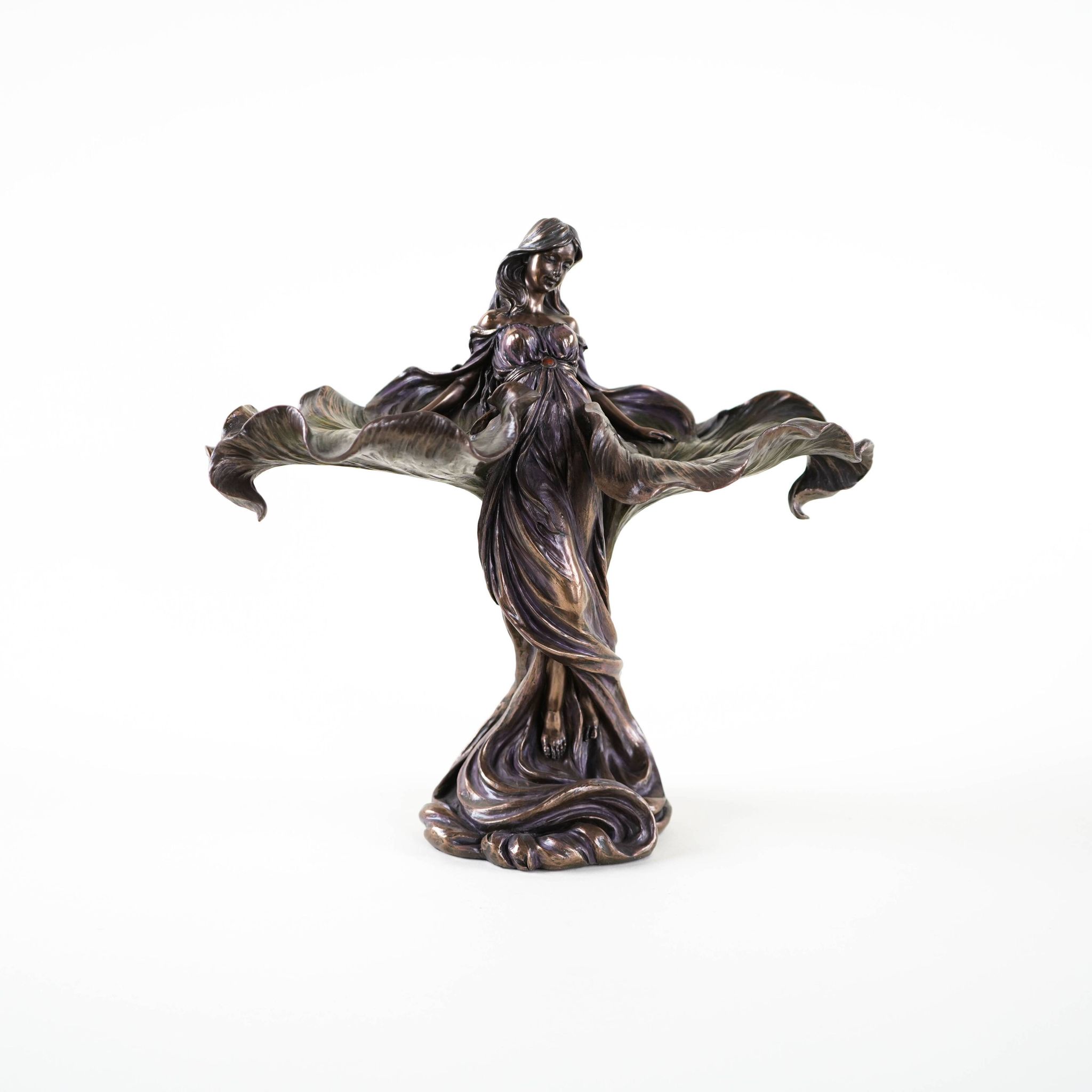 Brass female figurine in Art Deco style with floral motifs, European decorative art