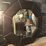 Octagonal wall mirror in vintage brown leather 67,5x67,5 cm