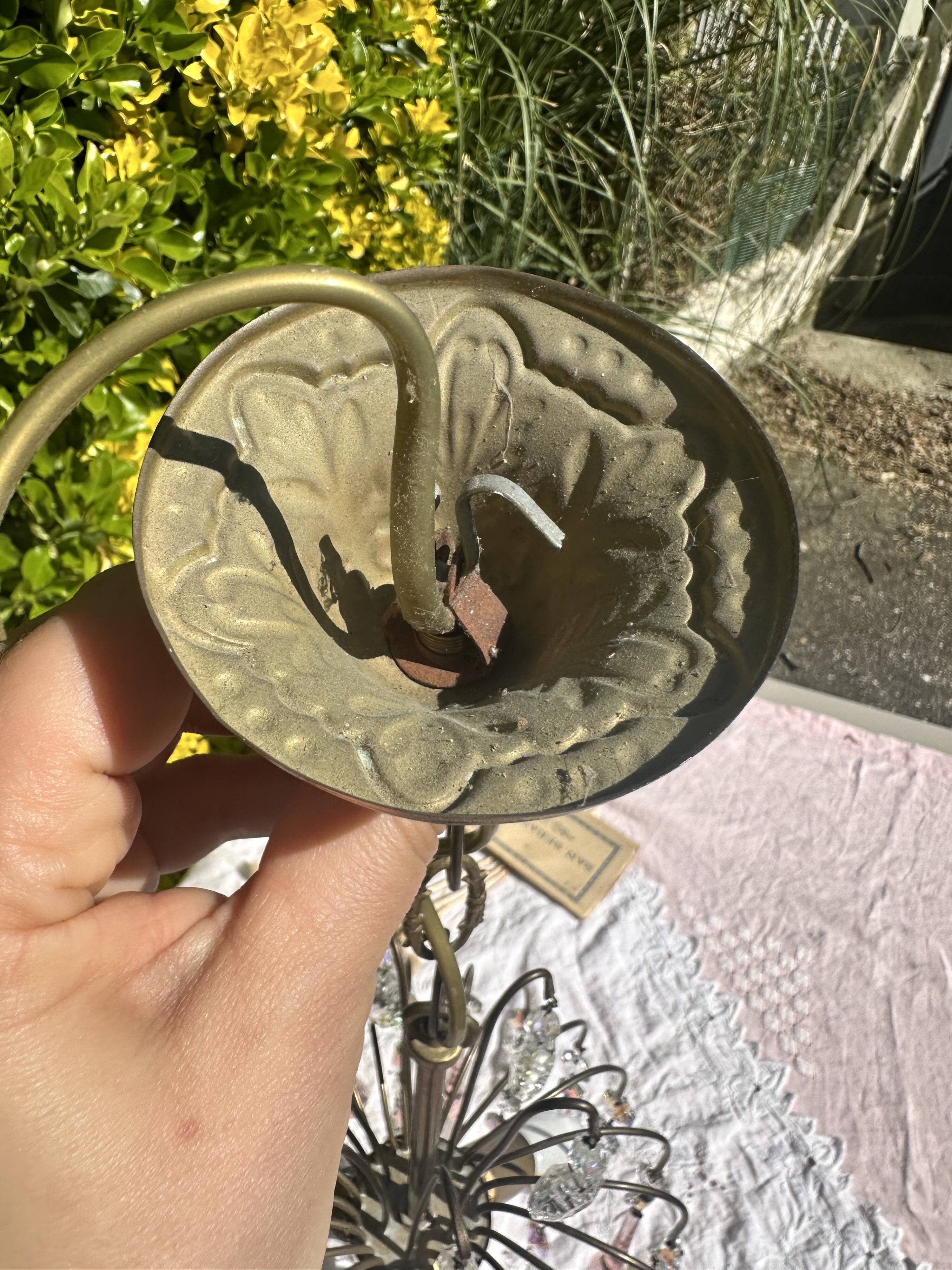 Magnificent Cascade Chandelier in Brass & Crystal Glass 1970s Vintage