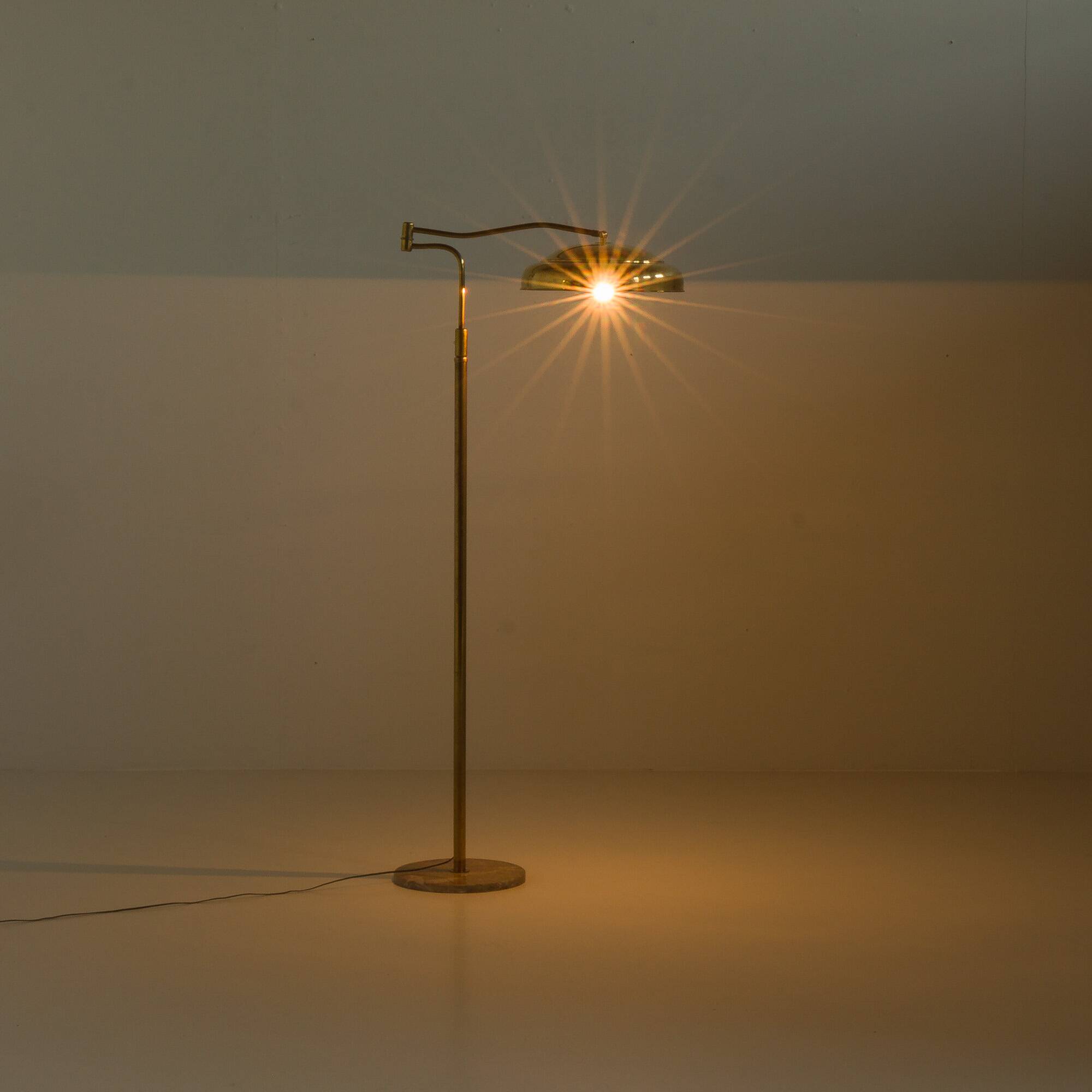 Italian swing arm brass floor lamp with marble base, 1970s