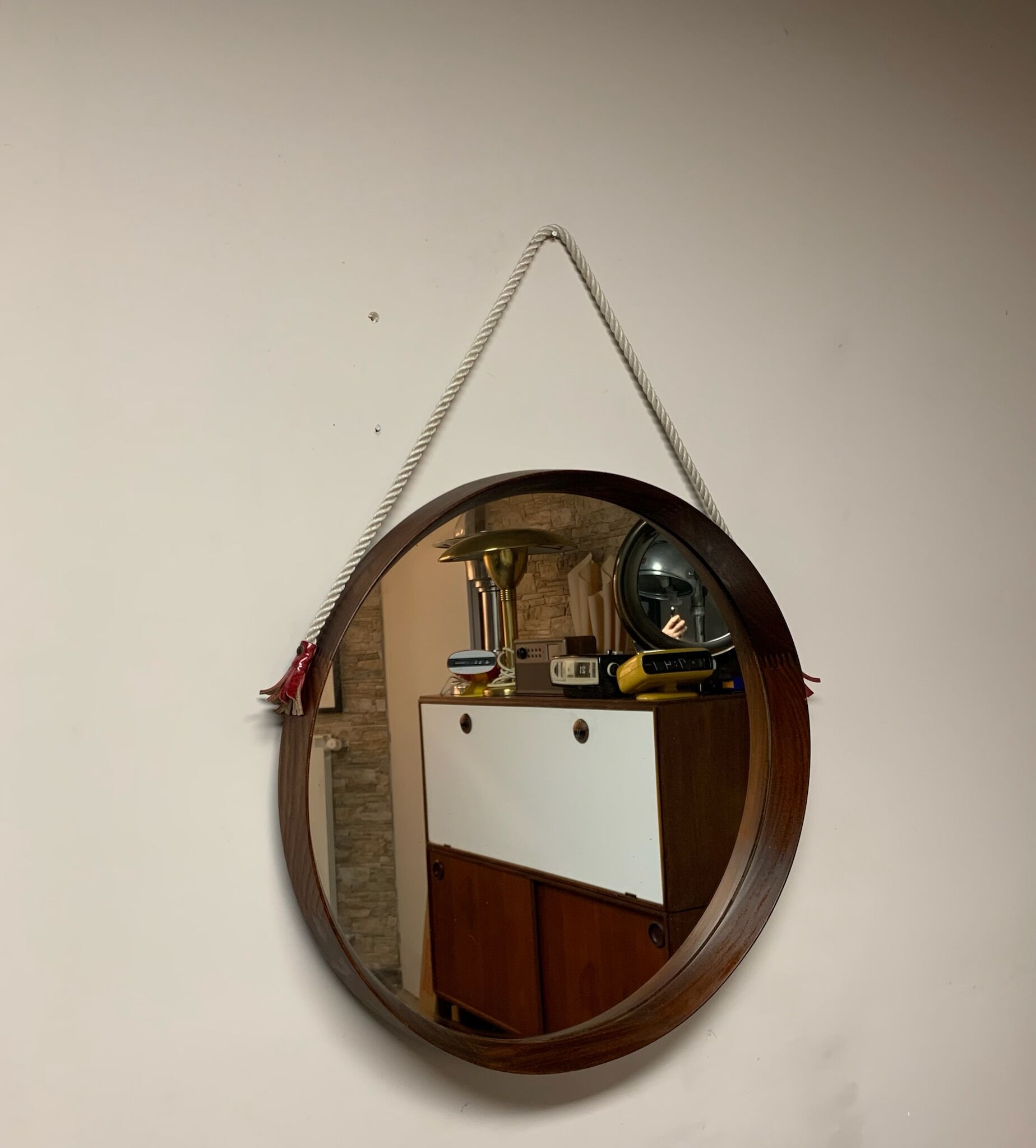 Teak vintage wall mirror, 60s mid century modern wood mirror made in italy