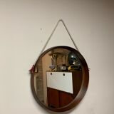 Teak vintage wall mirror, 60s mid century modern wood mirror made in italy